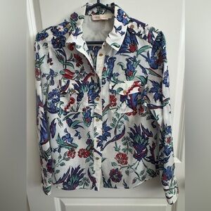 Tory Burch Cotton Long Sleeve Button Down Blouse. Size 4 Multicolor